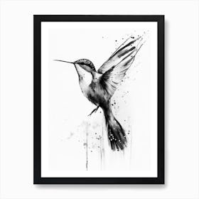 Hummingbird Symbol 1 Black And White Painting Art Print