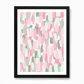 Pink And Green Abstract Paint Brush Strokes Art Print