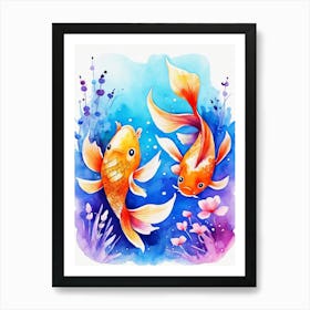 Twin Goldfish Watercolor Painting (21) Art Print