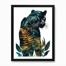 Double Exposure Realistic Black Panther With Jungle 39 Art Print