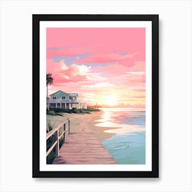 An Illustration In Pink Tones Of  Gulfport Beach Mississippi 4 Art Print