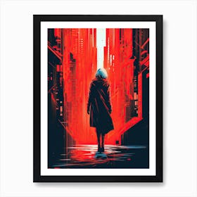 Man Walking Through A City, Cyberpunk art Art Print