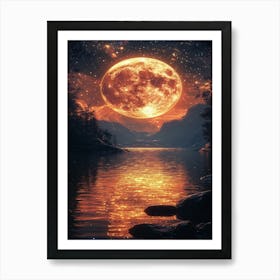 Full Moon Over Lake 13 Art Print