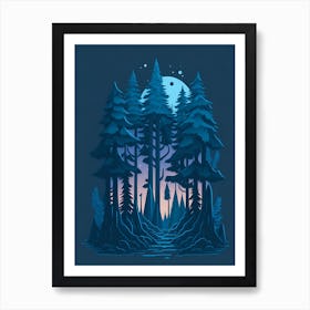 A Fantasy Forest At Night In Blue Theme 4 Art Print