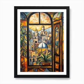 Window View Of Dubai United Arab Emirates In The Style Of Cubism 2 Art Print