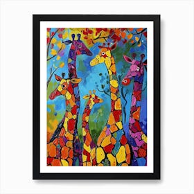 Textured Colourful Painting Of A Giraffe Family 1 Art Print