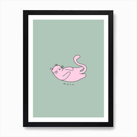 Green And Pink Meow Cat Art Print