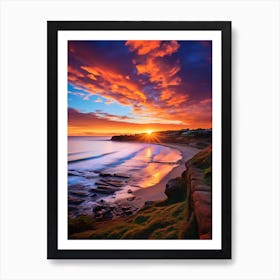 Freshwater Beach Australia At Sunset, Vibrant Painting 3 Art Print