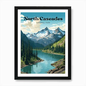 North Cascades National Park Washington Adventure Modern Travel Illustration Art Print