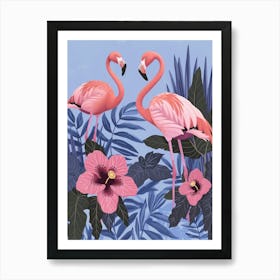 Lesser Flamingo And Hibiscus Minimalist Illustration 1 Art Print