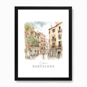 Spain, Barcelona Storybook 2 Travel Poster Watercolour Art Print