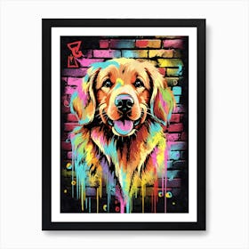 Aesthetic Golden Retriever Dog Puppy Brick Wall Graffiti Artwork 1 Art Print