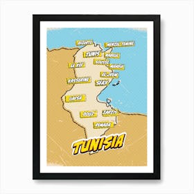 Vintage Pop Art Map Of Tunisia Art Print