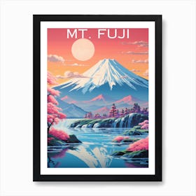 Colourful Japan travel poster Mt Fuji Art Print