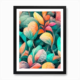 Colorful Leaves Seamless Pattern Art Print