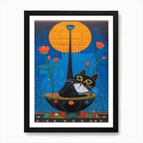 Lotus With A Cat 4 Surreal Joan Miro Style  Art Print