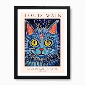 Louis Wain, A Cat In Gothic Style, Blue Cat Poster 4 Art Print
