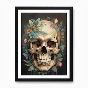 Floral Skull Vintage Painting (47) Art Print