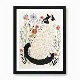 Cute Norwegian Cat With Flowers Illustration 2 Art Print