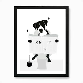 dog reading in the Toilet Art Print