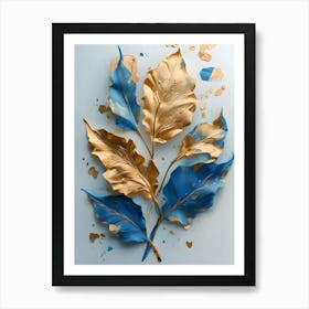 Gold And Blue Leaves 1 Art Print