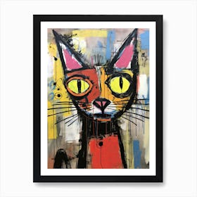 Urban Paws and Basquiat Claws: Black Cat Neo-expressionism Art Print