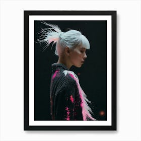 Girl With Pink Feathers Art Print