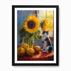 Sunflower With Cat  4 Art Print