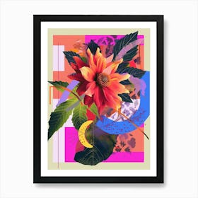 Dahlia 4 Neon Flower Collage Art Print