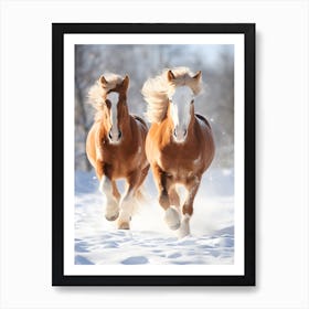 Two Horses Running In The Snow Art Print