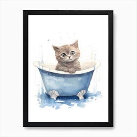 Scottish Fold Cat In Bathtub Bathroom 4 Art Print