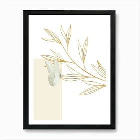 Beige Leafs Butterflies Art print Art Print