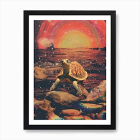 Retro Sea Turtle In Space Collage 2 Art Print