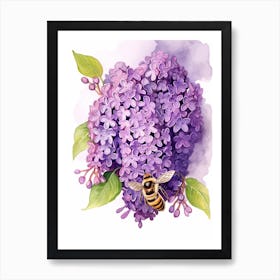 Beehive With Lilac Watercolour Illustration 2 Art Print