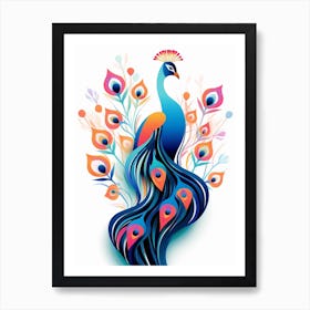 Colourful Geometric Bird Peacock 3 Art Print