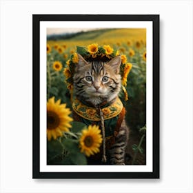 Sunflower Cat Art Print