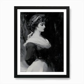 Dark Gothic Lady In Black And White Art Print