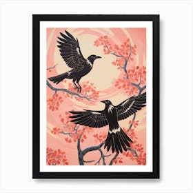 Vintage Japanese Inspired Bird Print Crow 2 Art Print