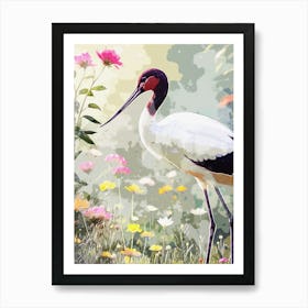 Avocet In Garden Flower Watercolor Póster