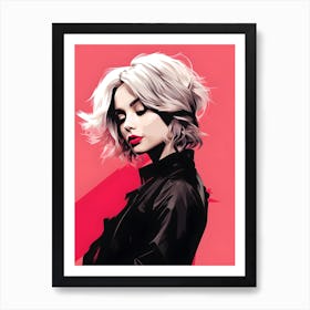 Girl With Short Hair on Pink Background Art Print