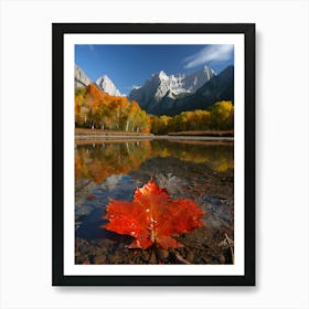 Red Maple Leaf In Water Art Print