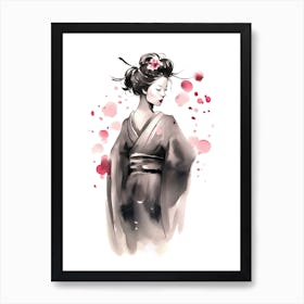 Geisha Ink Wash With Pink 3 Art Print