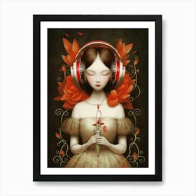 Girl With Headphones 45 Art Print