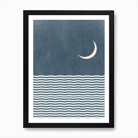 Crescent Moon Ocean Wave Art Print