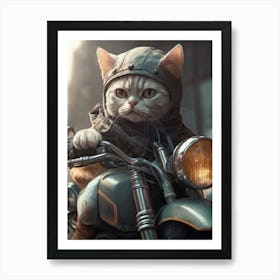 Cat Riding A Motorcycle Art Print