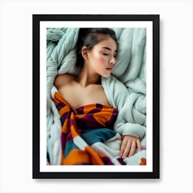 Asian Woman Sleeping In Bed Art Print