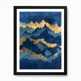 Mountains In Blue And Gold Art Print