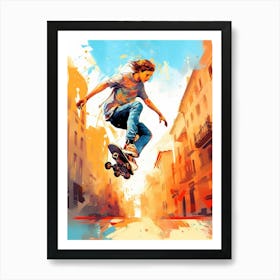 Skateboarding In Lyon, France Drawing 2 Art Print