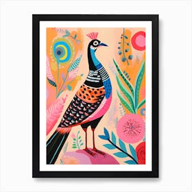 Pink Scandi Pheasant 8 Art Print