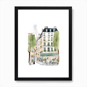 Paris France Cafe Scene Illustration Watercolour 3 Art Print